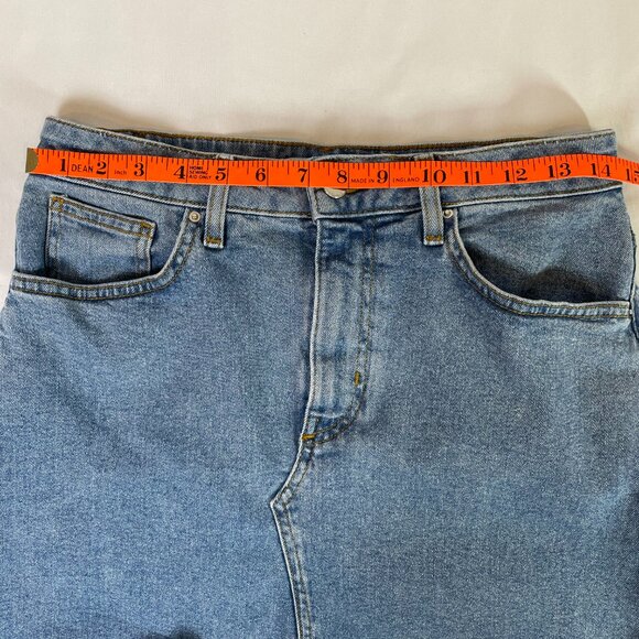Denim Co Est 1969 Midi Jean Skirt Size 8 Light Wash Distressed Hem Front Slit - Picture 4 of 10